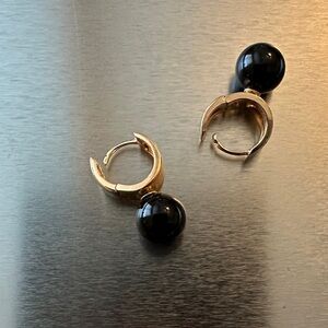 Gold Hoop Earrings with Black Onyx Beads